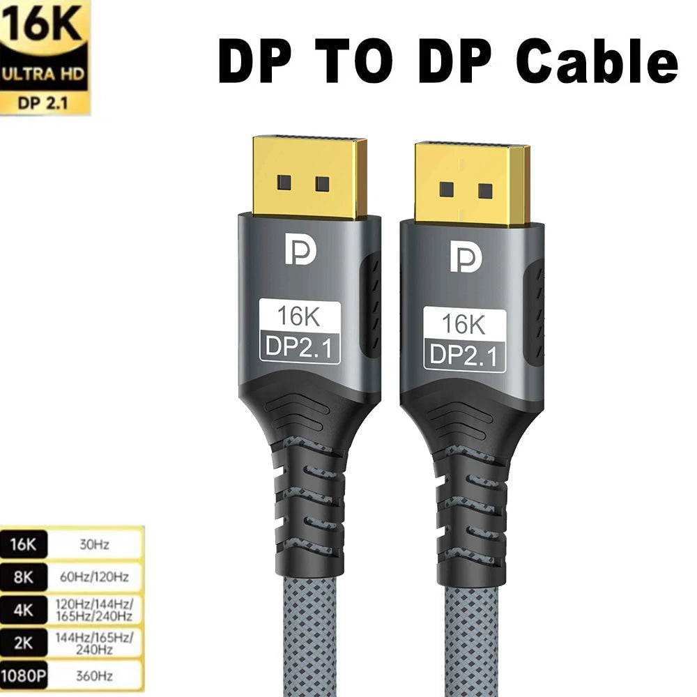 16K DP 2.1 8K@120Hz 4K@240Hz 80Gbps HDR Video Audio Displayport Cable Display Port for Laptop TV Xbox Projector Gaming Monitor