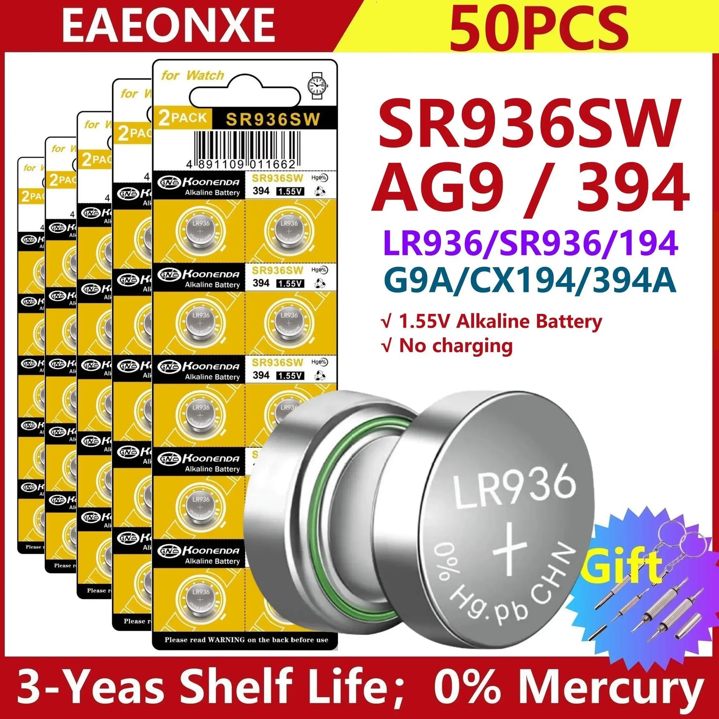 2PCS-50PCS 1.55V AG9 LR936 394 SR936SW CX194 LR45 Button Batteries G9A 194 394A SR936 L936F Cell Coin Watch Toys Remote Battery