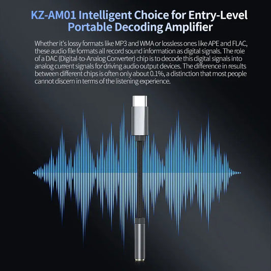KZ AM01 Type-C to 3.5mm Audio Adapter 32bit/384kHz Hi-Fi DAC + IC Amplifier Dual Chip Earphone Audio Cable