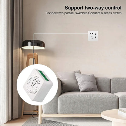 16A Tuya WiFi MiNi Smart Switch with Power Monitor 2-way Control Timer Wireless DIY Breaker Work with Alexa Google Home Alice