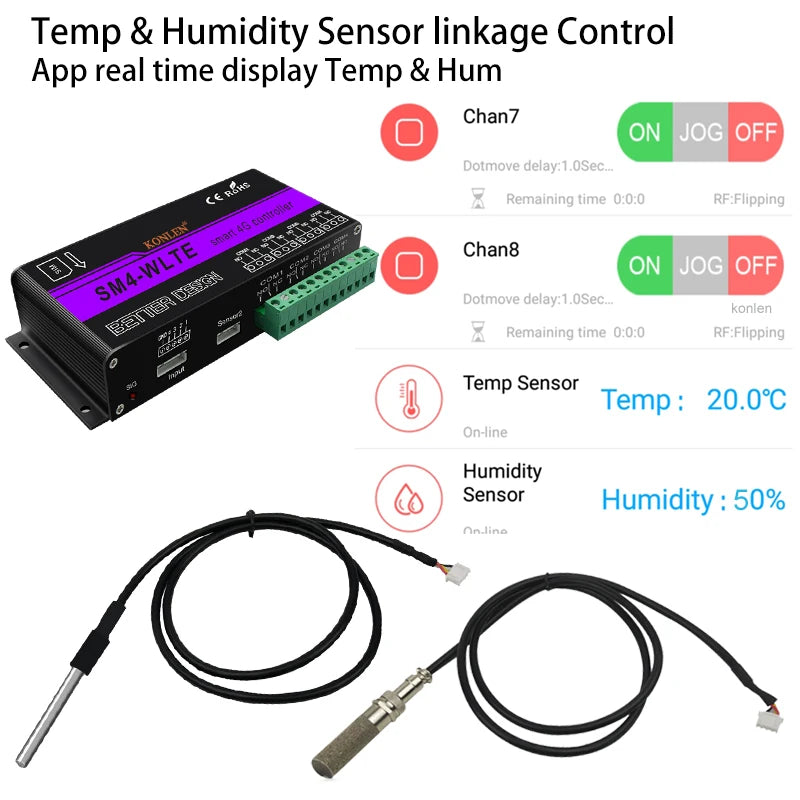 4G LTE SM4 GSM Relay Controller SMS Temperature Humidity Sensor Remote Control Smart Switch Automation for Gate Home Appliance
