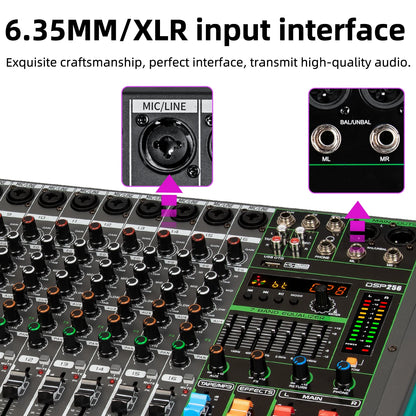 16 Channels Audio Sound Mixer Depusheng MG16 Mixing DJ Console USB with 48V Phantom Power 256 DSP Effects Sound Table for stage