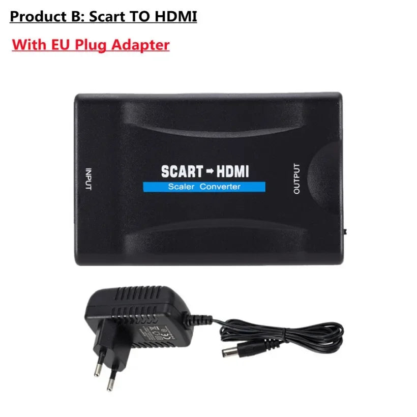 MnnWuu 1080P SCART To HDMI-compatible Video Audio Upscale Converter Adapter for HD TV DVD for Sky Box STB Plug and Play DC Cable