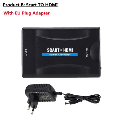 MnnWuu 1080P SCART To HDMI-compatible Video Audio Upscale Converter Adapter for HD TV DVD for Sky Box STB Plug and Play DC Cable