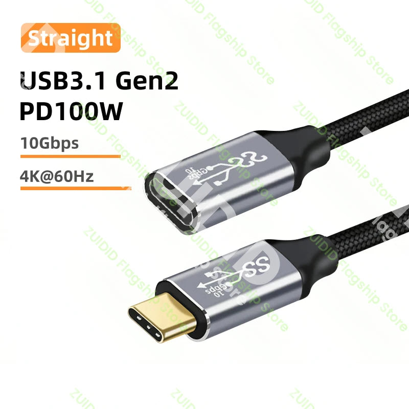 USB C 3.1 Gen2 10Gbps Extension Cable Type C to C PD 100W QC4.0 3.0 5A Fast Charging Cable For MacBook Pro 4k 60Hz Video Cable