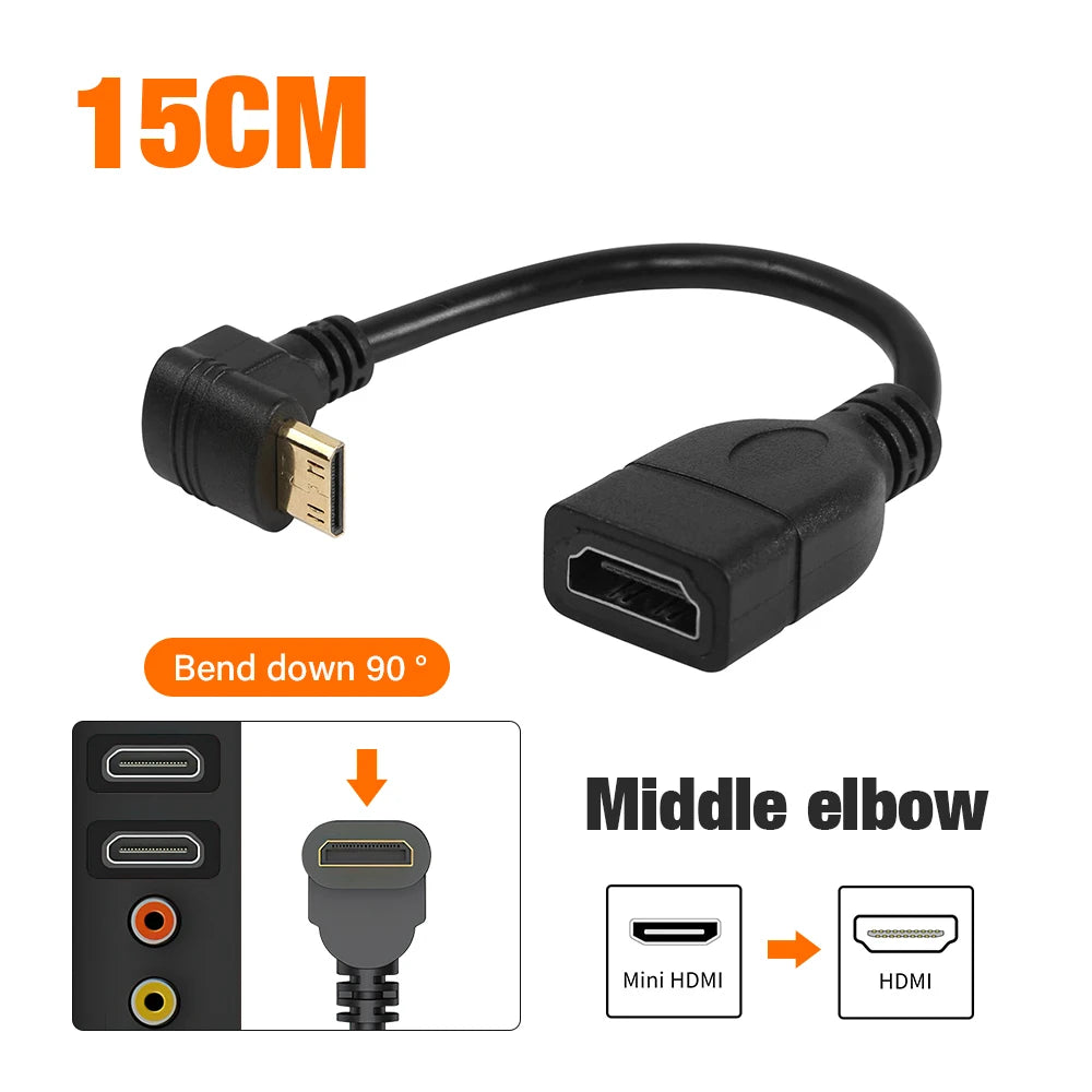 Mini HDMI To Female HDMI Extension Cable 90 Degree Elbow Adapter For TV Box/Stick Camera PS4 PS5 Xbox 4K 2K Converter Short Wire