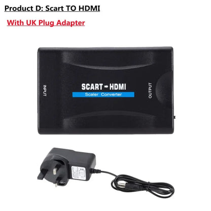 MnnWuu 1080P SCART To HDMI-compatible Video Audio Upscale Converter Adapter for HD TV DVD for Sky Box STB Plug and Play DC Cable