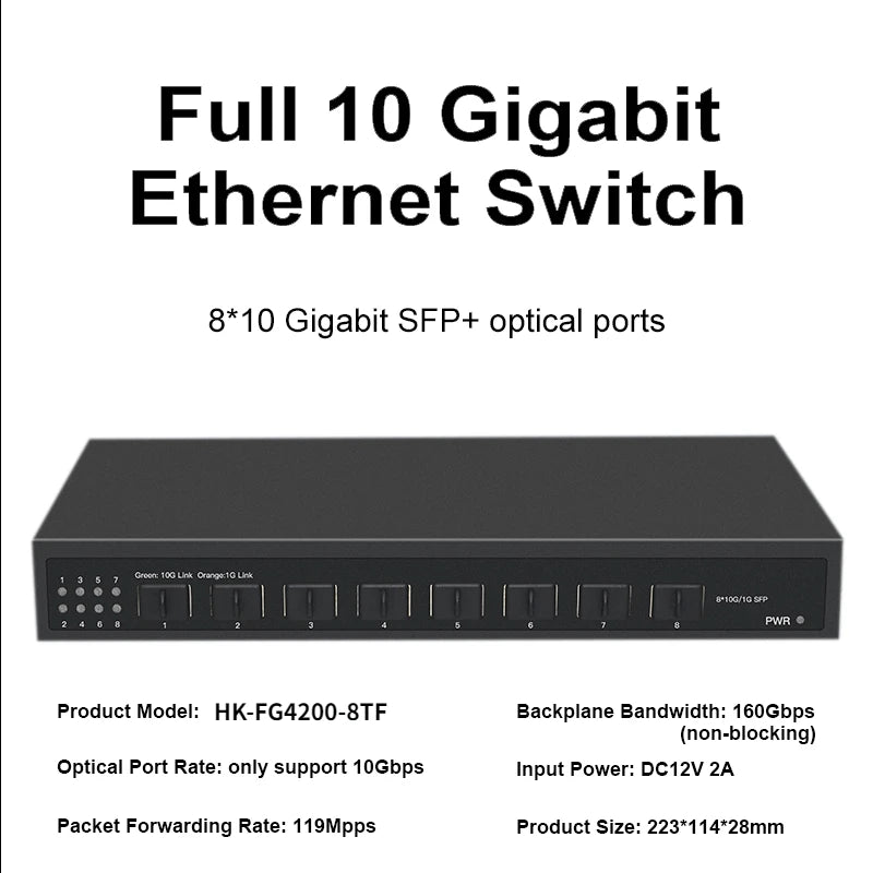 8 Ports 10G SFP+ Ethernet Switch Desktop Unmanaged console Network Switch and L3 Managed 8 *1G/2.5G/10G SFP Port Switch