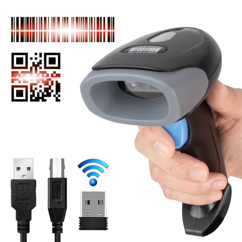 1D/2D Barcode Reader USB Wired/Wireless 2.4G Bluetooth Handheld Bar Code QR Code Scanner CMOS Image High-speed Decoding U20