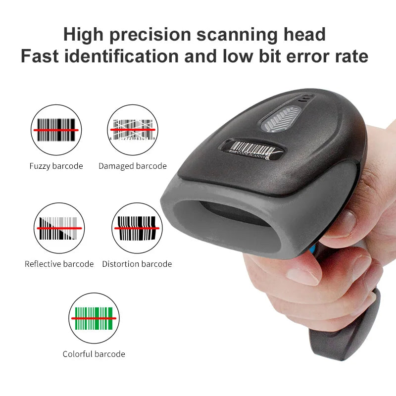 1D/2D Barcode Reader USB Wired/Wireless 2.4G Bluetooth Handheld Bar Code QR Code Scanner CMOS Image High-speed Decoding U20