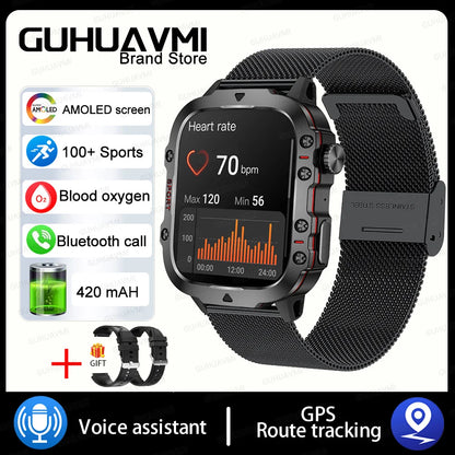 2024New Rugged Military Fitness Smart Watch Men For Android Xiaomi IOS 3ATM Waterproof Sport Ai Voice Calling Smartwatch Outdoor