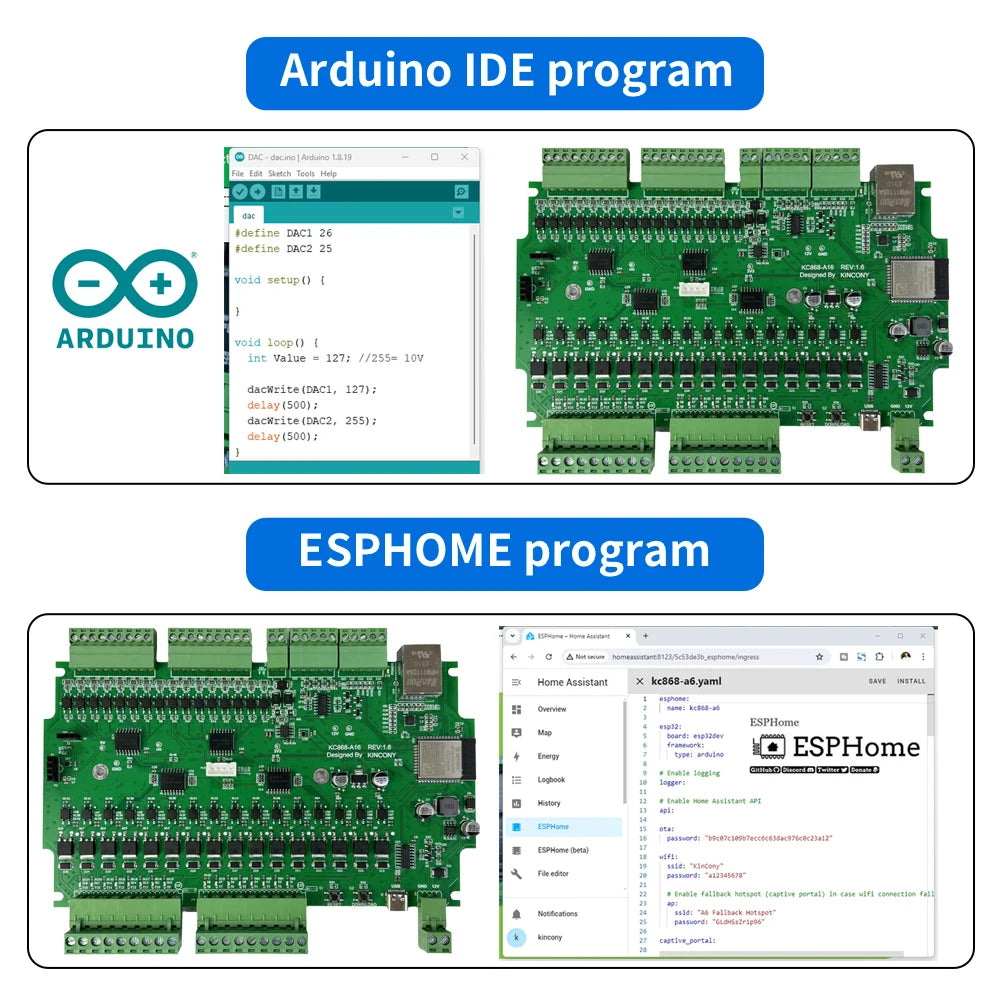 A16 ESP32 ESPHome Relay Baord Support Ethernet WiFi I2C RF 433Mhz RS485 Temperature Humidity Tasmota Arduino IDE Tuya MQTT IFTTT