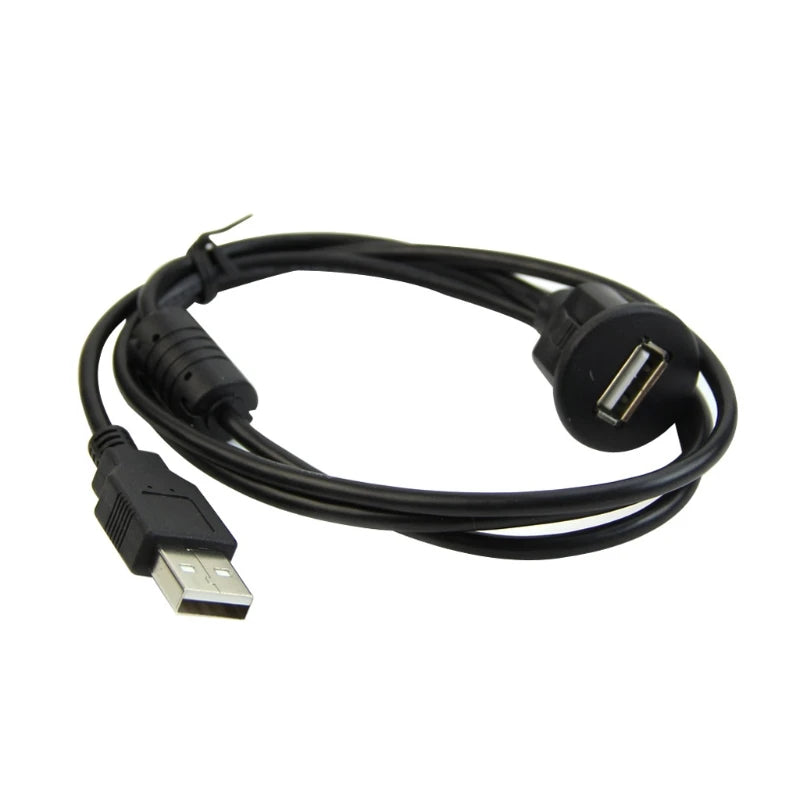 1m 2m USB 2.0 A Male To Female Flush Panel Mount Data Extension Cable with Buckle for Auto Car Truck Boat Motorcycle Dashboard