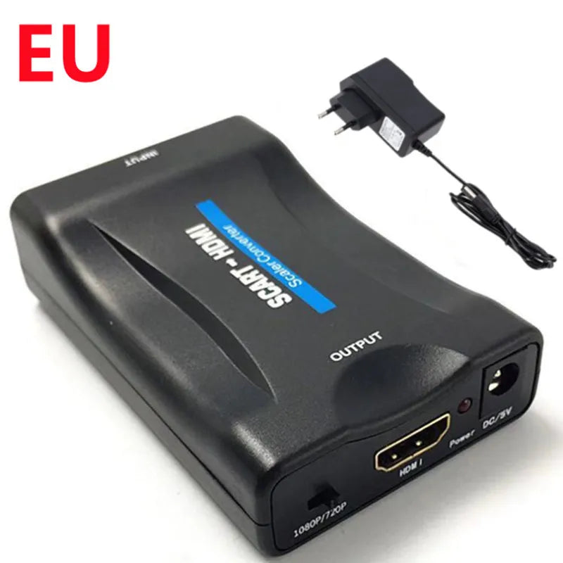 MnnWuu 1080P SCART To HDMI-compatible Video Audio Upscale Converter Adapter for HD TV DVD for Sky Box STB Plug and Play DC Cable