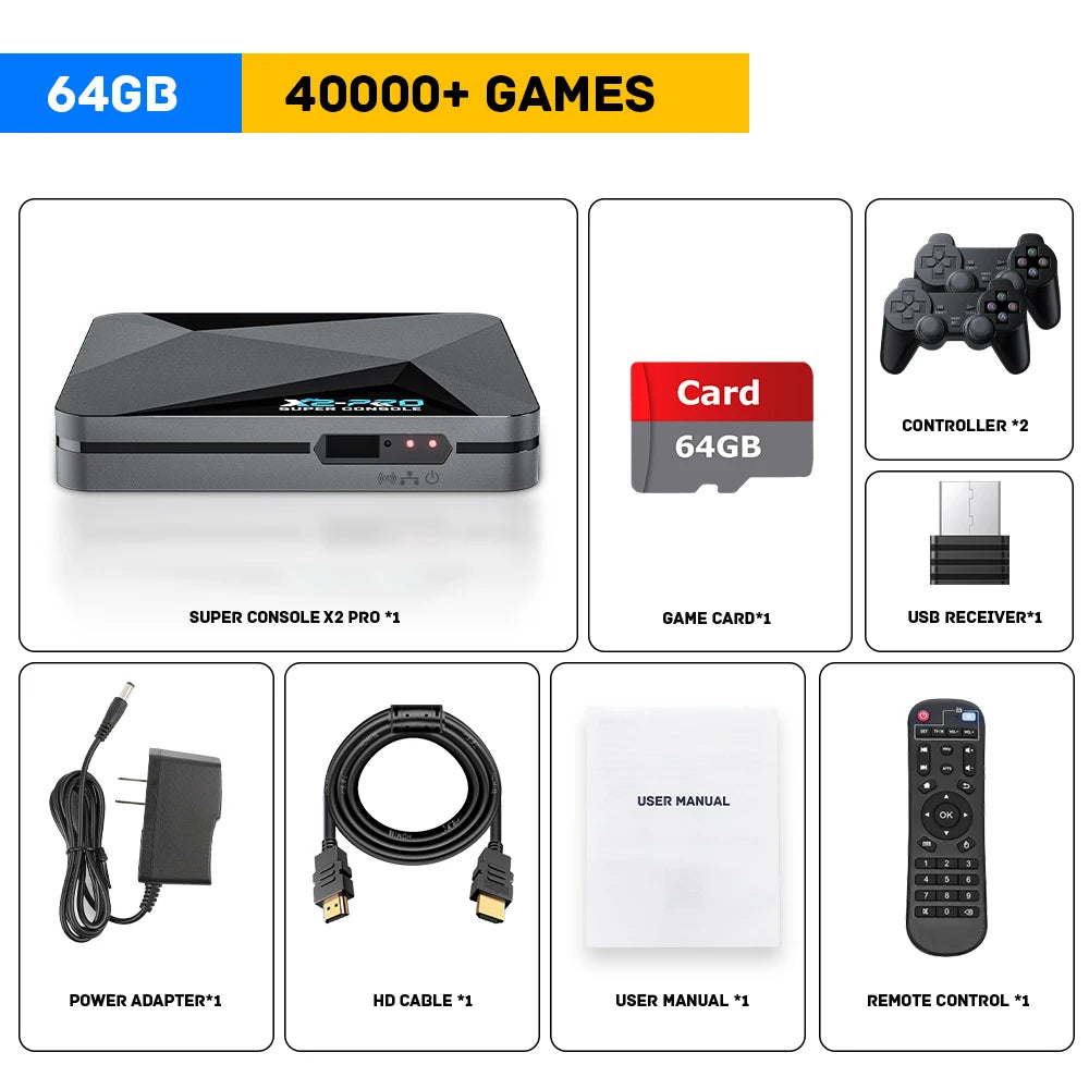 KINHANK Super Console X2 Pro Game Box Retro Video Game Console 60000 Video Games for ARCADE/MAME/DC/SS with Gamepad Gift for Kid