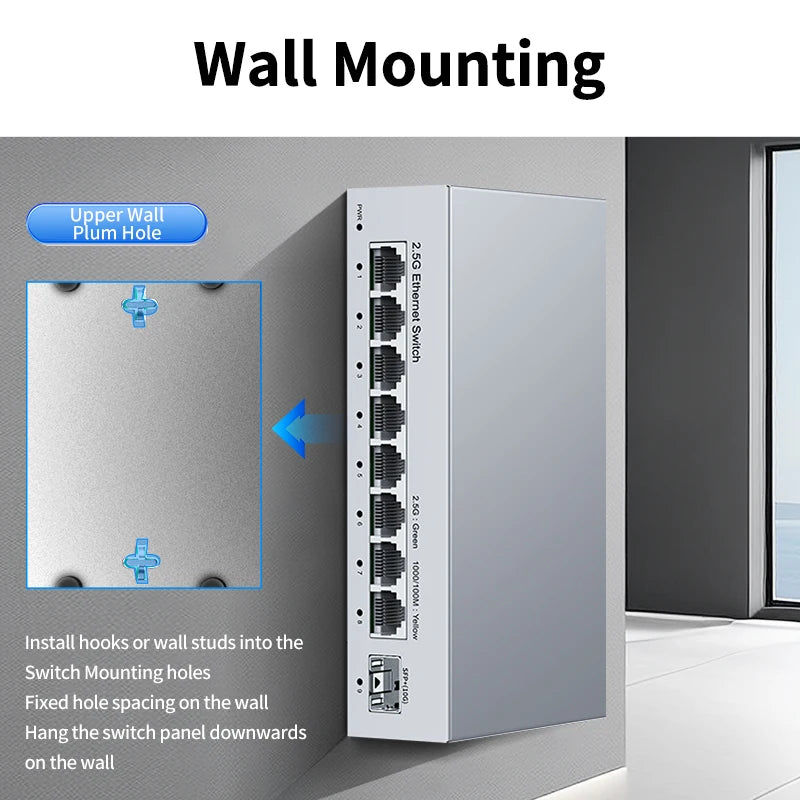 HORACO 2.5GbE Unmanaged Ethernet Switch 8 Port 2.5GBASE-T Network Switch with 10G SFP+ Port Plug and Play Fanless Homelab Switch