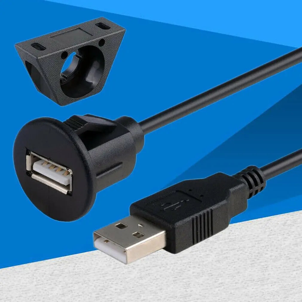 1m 2m USB 2.0 A Male To Female Flush Panel Mount Data Extension Cable with Buckle for Auto Car Truck Boat Motorcycle Dashboard
