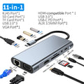 KEBIDUMEI 11 Ports USB C HUB Docking Station RJ45 Adapter to HDMI-Compatible 4K VGA SD/TF Card 3.5MM AUX for PC Laptop Splitter