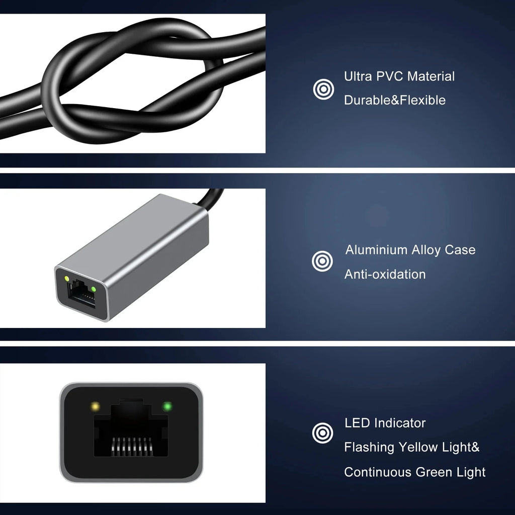 USB Type C Wired Ethernet Gigabit Adapter 1000Mbps USB3.0 RJ45 Network Card For MacBook PC Window Android USB Lan Internet Cable