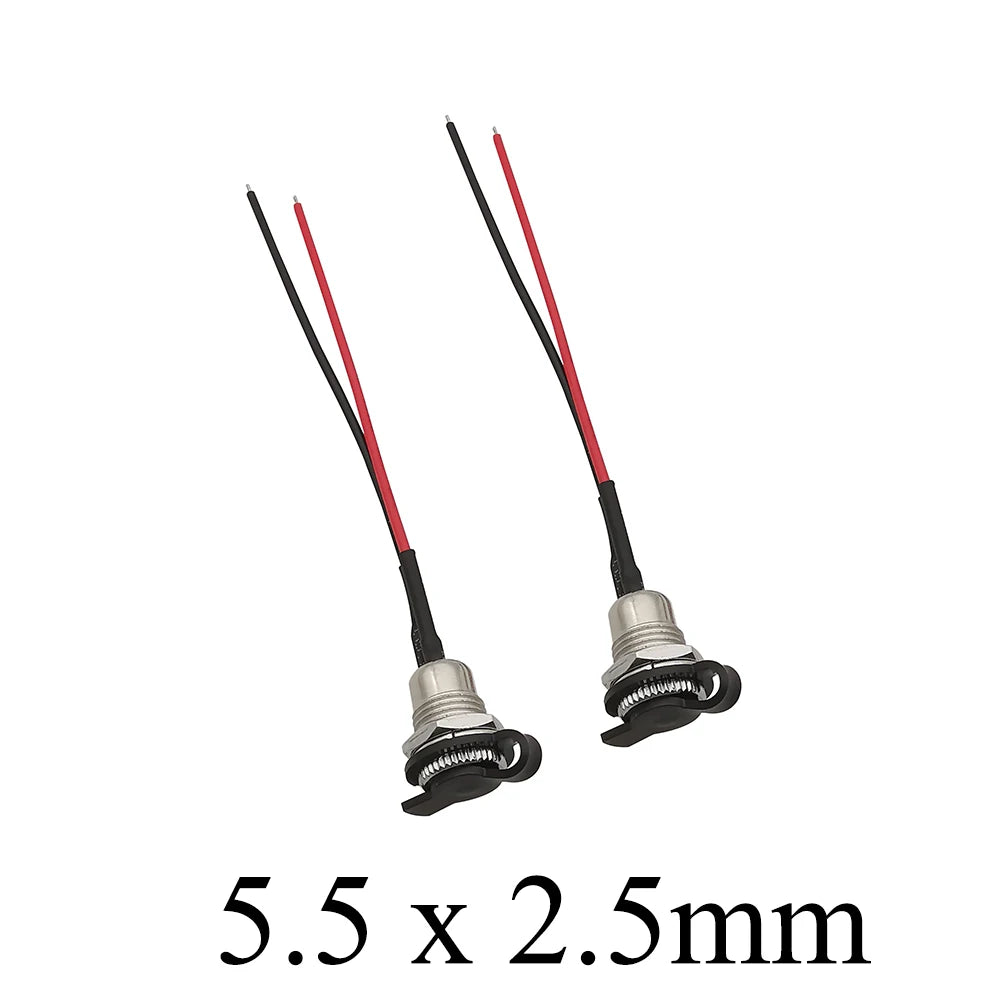 2/5Pcs 5.5mmx2.1mm 5.5mmx2.5mm DC Power Male Plug&Female Socket Panel Mount Connector Adapter With 20AWG Cable Wires 10/15/20cm