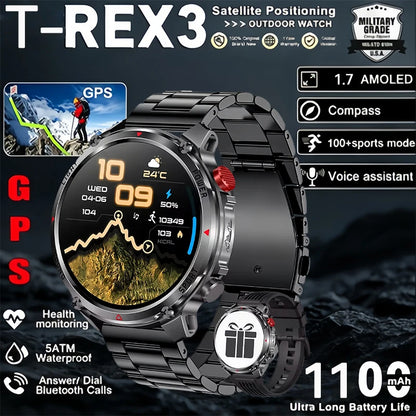 T-Rex 3 Pro Military Grade AGPS Smart Watch 5ATM Waterproof Dual-band GNSS Compass Altimeter AMOLED Swim Sports Smart Watch Men