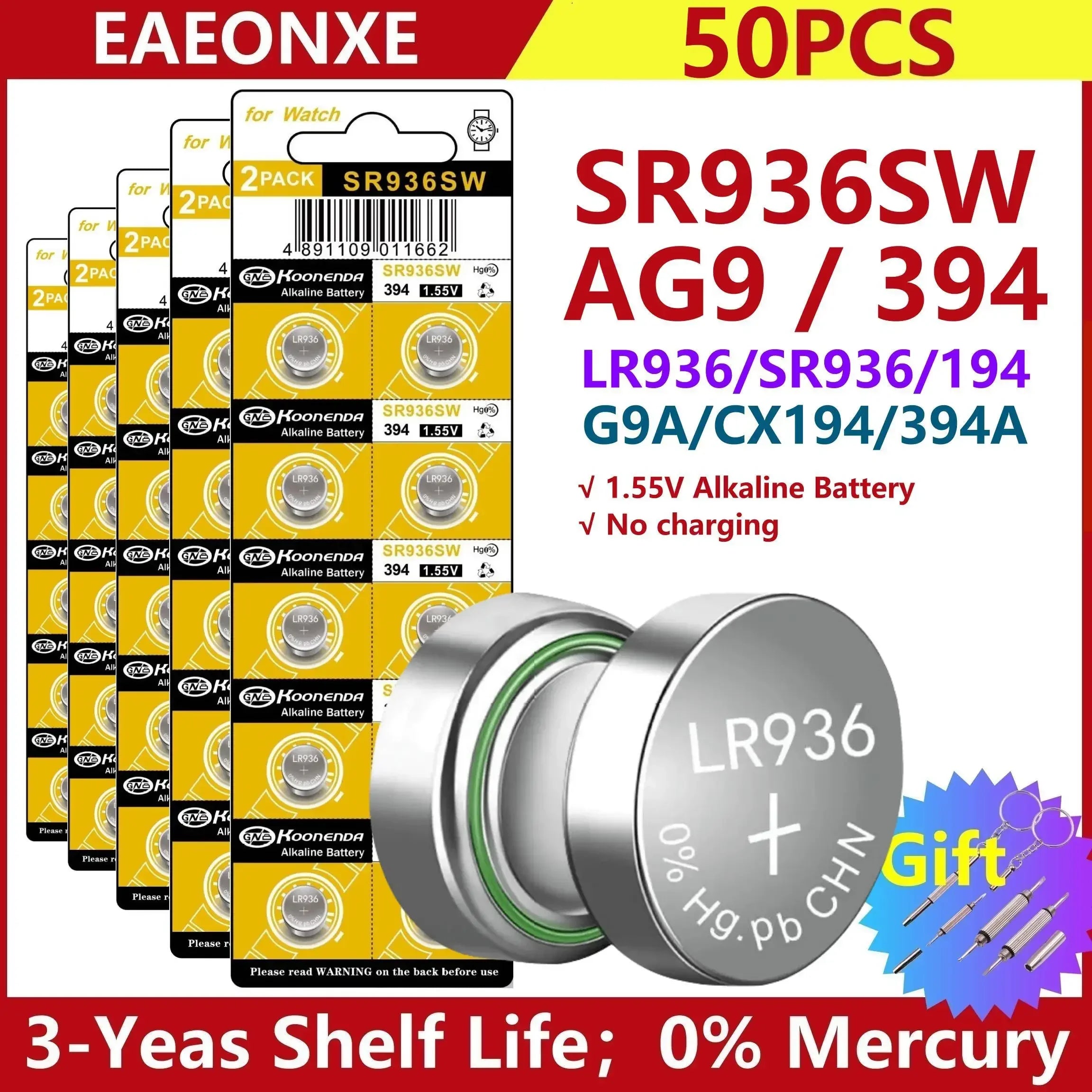 2PCS-50PCS 1.55V AG9 LR936 394 SR936SW CX194 LR45 Button Batteries G9A 194 394A SR936 L936F Cell Coin Watch Toys Remote Battery