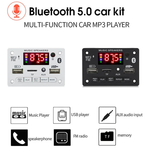 12V MP3 Decoder Board Module Bluetooth 5.0 Car USB MP3 Player TF Card Slot USB FM with Microphone Handsfree