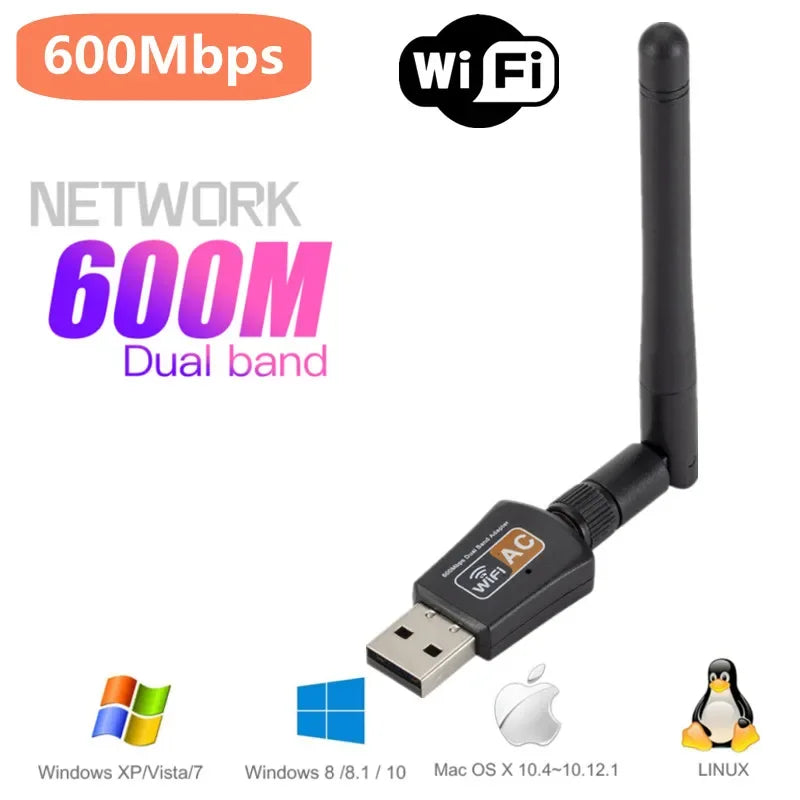 600Mbps USB Wifi Adapter 5GHz+2.4GHz USB2.0 Receiver Wireless Network Card Lan Wi-Fi High Speed Antenna 150Mbps USB WiFi Adapter