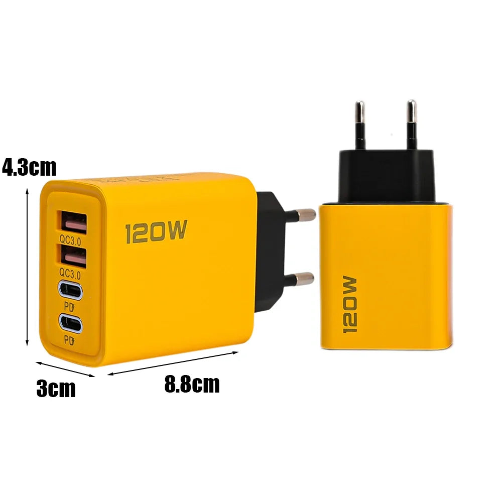 120W Wall Charger Adapter Type C QC3.0 Fast Charging PD USB Charger For iPhone 15 Xiaomi Samsung 60W USB-C To Type C Cable