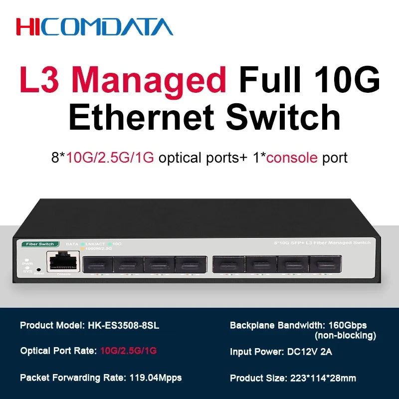 8 Ports 10G SFP+ Ethernet Switch Desktop Unmanaged console Network Switch and L3 Managed 8 *1G/2.5G/10G SFP Port Switch