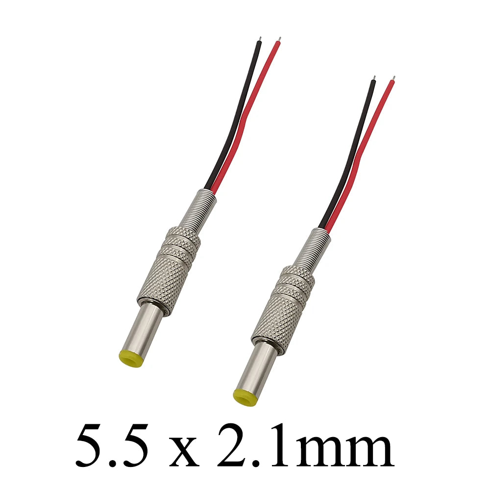 2/5Pcs 5.5mmx2.1mm 5.5mmx2.5mm DC Power Male Plug&Female Socket Panel Mount Connector Adapter With 20AWG Cable Wires 10/15/20cm