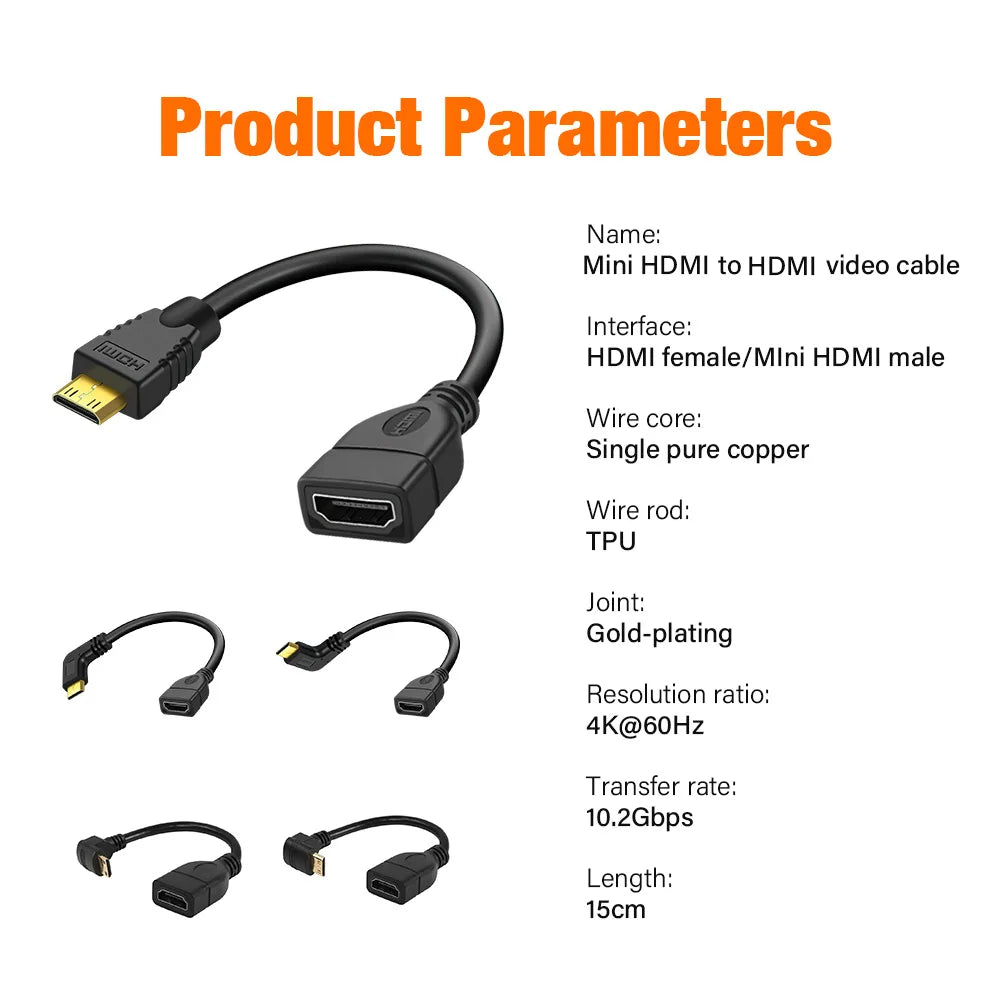 Mini HDMI To Female HDMI Extension Cable 90 Degree Elbow Adapter For TV Box/Stick Camera PS4 PS5 Xbox 4K 2K Converter Short Wire