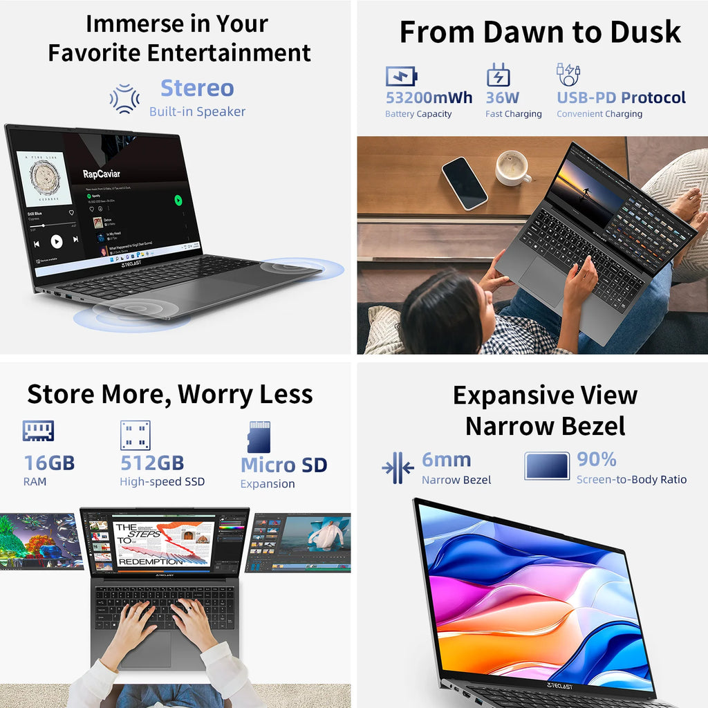 Teclast F17Plus Laptop 17.3\" 16Gb Ram 512Gb Ssd Intel N150 Notebook Windows 11 Pro 180 °   Flip Computer Mini-Hdmi USB 3.2 F17 Plus