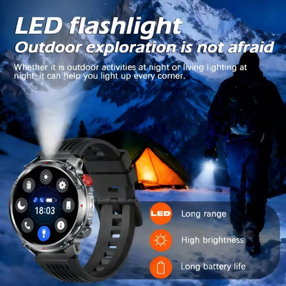 2026 New Military Outdoor Smart Watch Men GPS Compass Altimeter 5ATM Waterproof 1100mAh Battery Bluetooth Call Tactical Sports