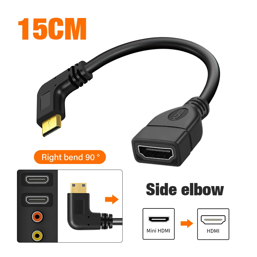 Mini HDMI To Female HDMI Extension Cable 90 Degree Elbow Adapter For TV Box/Stick Camera PS4 PS5 Xbox 4K 2K Converter Short Wire