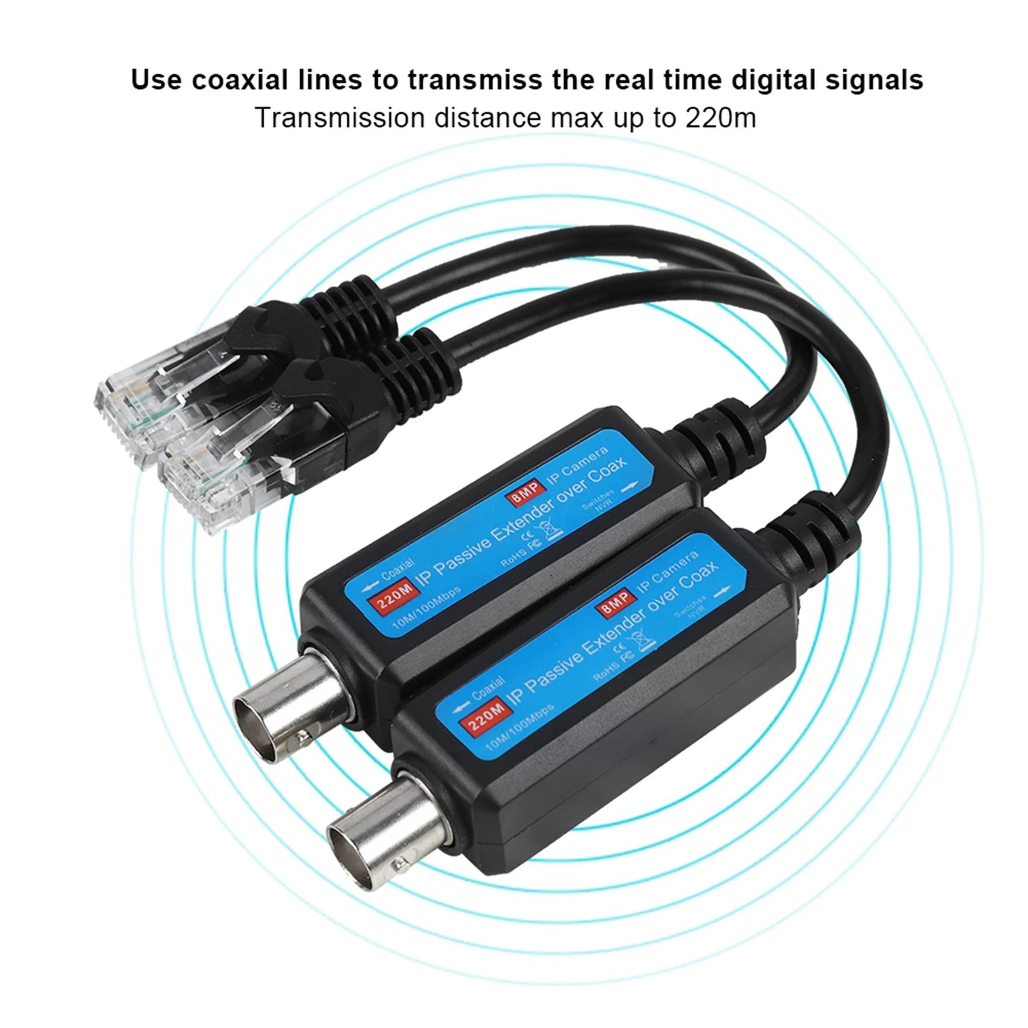 1Pair 10/100Mbps 1CH Passive IP Network Coaxial Transmitter Receiver Extender for IP NVR Camera Extender over Coax for NVR