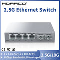 HORACO 2.5GbE Switch 2.5GBASE-T 4 Port 2.5G RJ45 with 2 Port 10G SFP+ Fanless Plug and Play Network Switch Desktop Wall Mounted