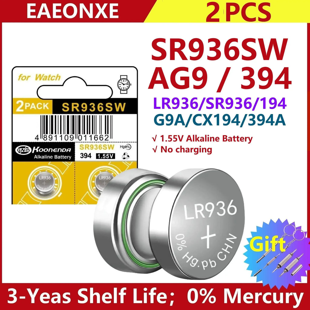2PCS-50PCS 1.55V AG9 LR936 394 SR936SW CX194 LR45 Button Batteries G9A 194 394A SR936 L936F Cell Coin Watch Toys Remote Battery