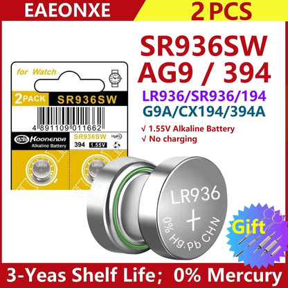 2PCS-50PCS 1.55V AG9 LR936 394 SR936SW CX194 LR45 Button Batteries G9A 194 394A SR936 L936F Cell Coin Watch Toys Remote Battery