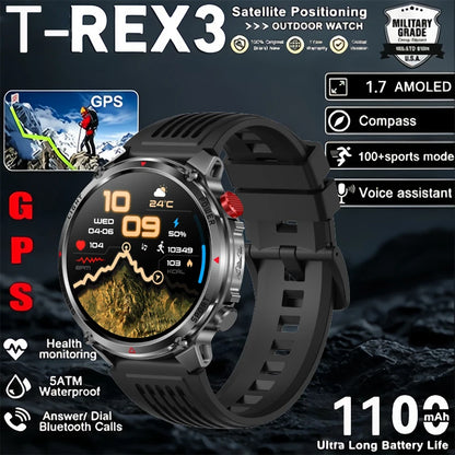 T-Rex 3 Pro Military Grade AGPS Smart Watch 5ATM Waterproof Dual-band GNSS Compass Altimeter AMOLED Swim Sports Smart Watch Men