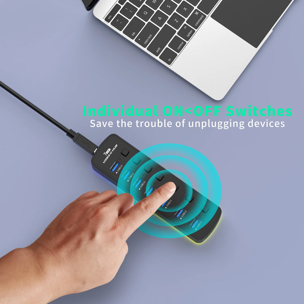 USB 3.0 Hub 4 Ports 7 Ports USB 3.0 Data Port Adapter 5Gbps High Speed Individual On/Off Switch Splitter USB Extension