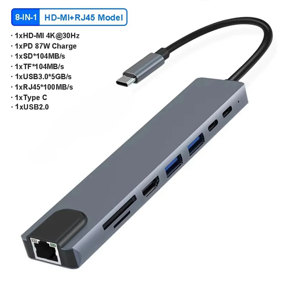 KEBIDUMEI 11 Ports USB C HUB Docking Station RJ45 Adapter to HDMI-Compatible 4K VGA SD/TF Card 3.5MM AUX for PC Laptop Splitter