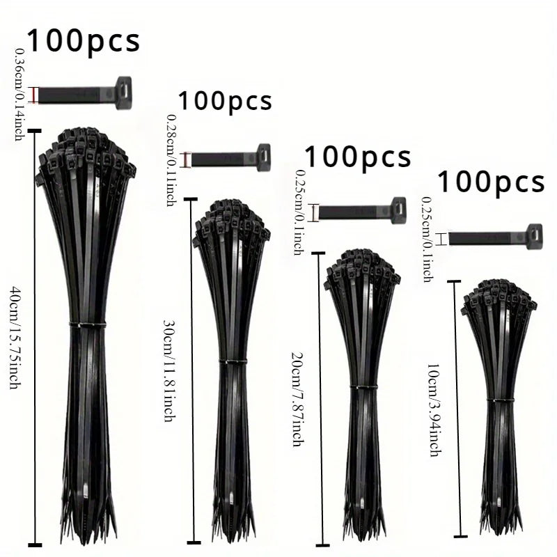 100pcs Black Cable Ties High Tensile Strength, Uv Resistant, Self-Locking For Home & Office Cord Management