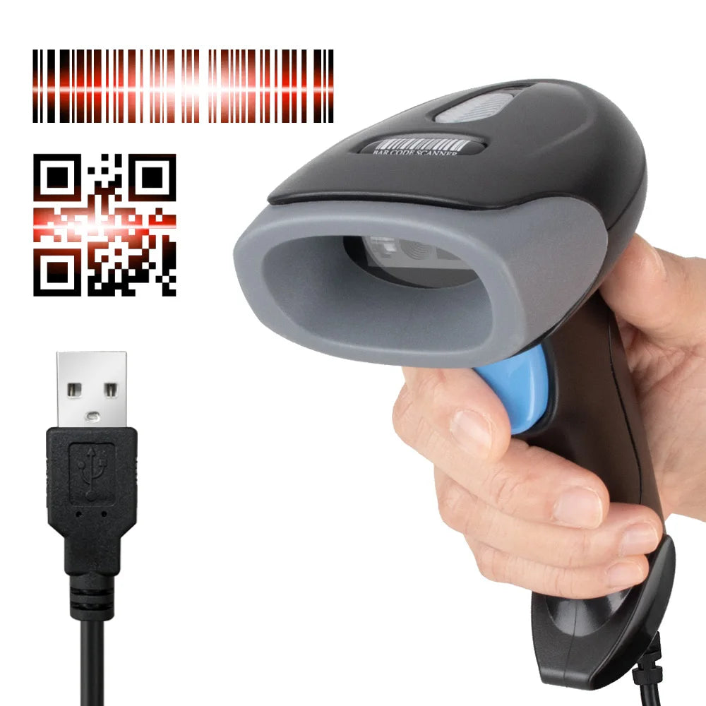 1D/2D Barcode Reader USB Wired/Wireless 2.4G Bluetooth Handheld Bar Code QR Code Scanner CMOS Image High-speed Decoding U20