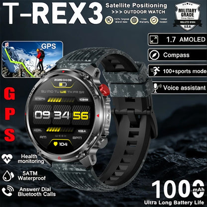 T-Rex 3 Pro Military Grade AGPS Smart Watch 5ATM Waterproof Dual-band GNSS Compass Altimeter AMOLED Swim Sports Smart Watch Men