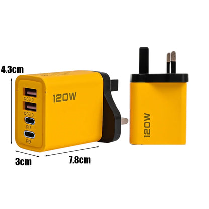 120W Wall Charger Adapter Type C QC3.0 Fast Charging PD USB Charger For iPhone 15 Xiaomi Samsung 60W USB-C To Type C Cable