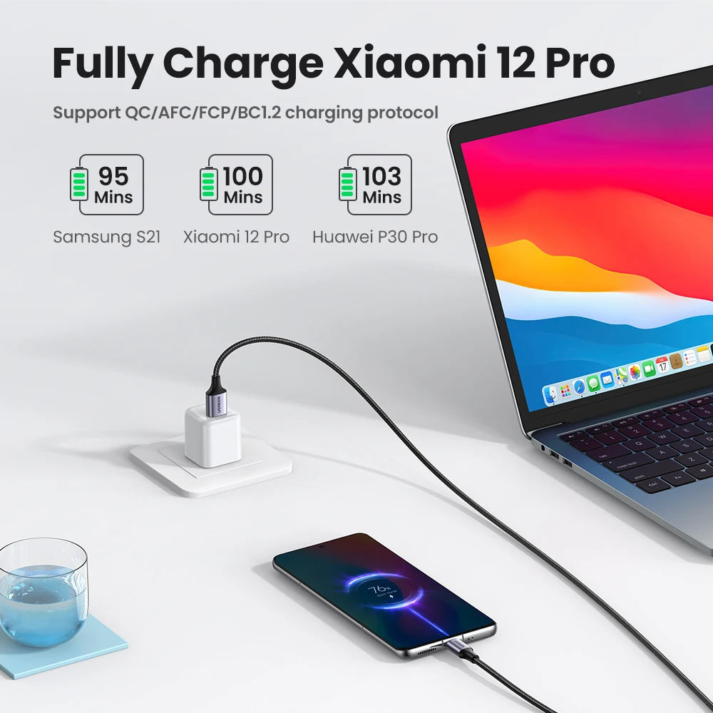 UGREEN 3A USB Type C Cable For iPhone 17 16 Xiaomi Samsung Fast Charging Wire USB-C Charger Data Cord For iPad Poco USB C