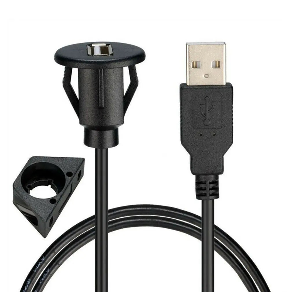 1m 2m USB 2.0 A Male To Female Flush Panel Mount Data Extension Cable with Buckle for Auto Car Truck Boat Motorcycle Dashboard