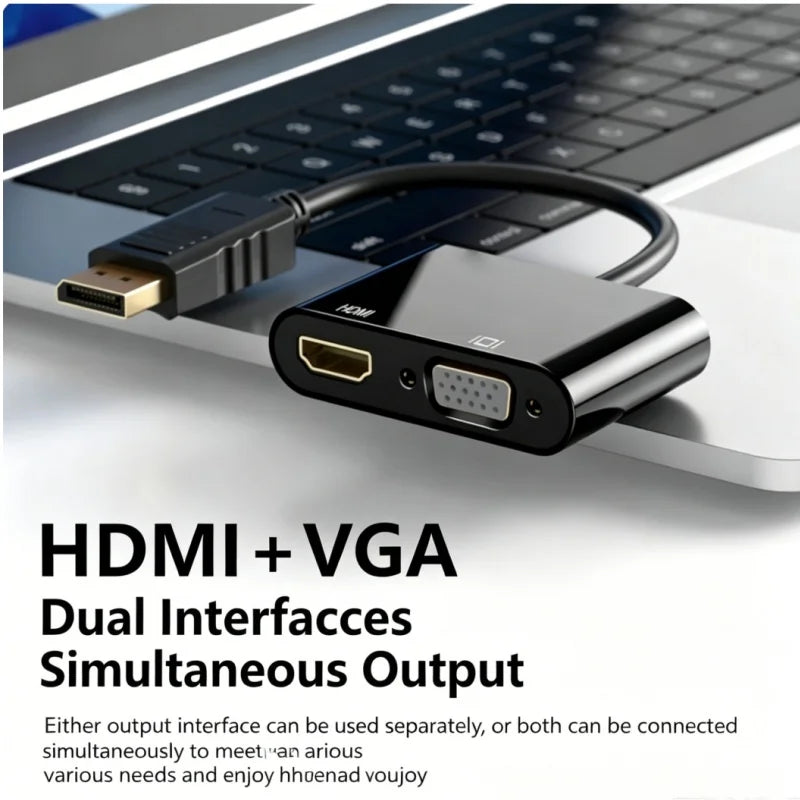 High Definition DP to HDMI + VGA Adapter Cable for Laptop Graphics Card Interface Display Converter