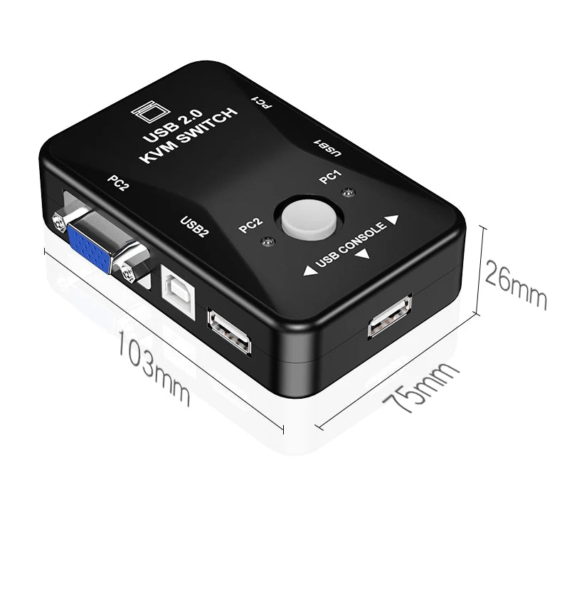 Newest USB KVM Switch Switcher 2 Port VGA SVGA Switch Box USB 2.0 Mouse Keyboard 1920*1440 Professional Video Switch Hot Sale